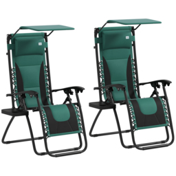 Outsunny Zero Gravity Lounger Chair Set of 2, Folding Reclining Patio Chair with Shade Cover, Cushion and Headrest for Poolside, Camping, Green - thumbnail 1