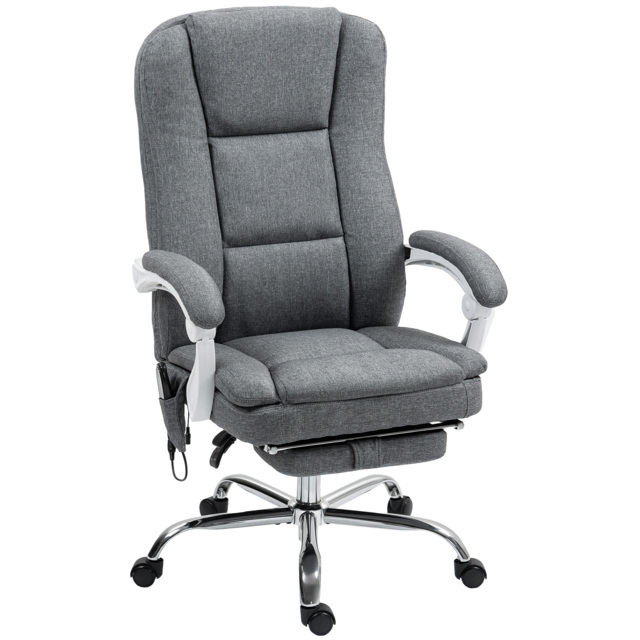 HOMCOM Executive Office Chair with 8-point Massage and Heat, Fabric Computer Desk Chair with Reclining Backrest, High Back, for Home, Grey - Aosom UK - image 1