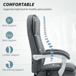 HOMCOM Executive Office Chair with 8-point Massage and Heat, Fabric Computer Desk Chair with Reclining Backrest, High Back, for Home, Grey - Aosom UK - thumbnail 5