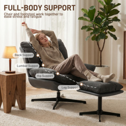 HOMCOM Accent Chair with Footstool, Swivel Lounge Chair with Chenille Upholstery, Metal Base, Dark Grey - thumbnail 4