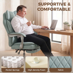 HOMCOM Executive Office Chair, Leathaire Big and Tall Office Chair 180 kg with Wide Seat, Reclining, Lumbar Support, Blue - thumbnail 5