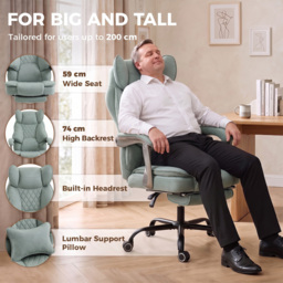 HOMCOM Executive Office Chair, Leathaire Big and Tall Office Chair 180 kg with Wide Seat, Reclining, Lumbar Support, Blue - thumbnail 4