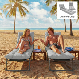 Outsunny Sun Lounger Cushions Only, Garden Lounge Chair Cushions Set of 2, Sunbed Replacement Pads with 4 Ties, Light Grey - thumbnail 9