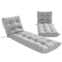 Outsunny Sun Lounger Cushions Only, Garden Lounge Chair Cushions Set of 2, Sunbed Replacement Pads with 4 Ties, Light Grey - thumbnail 1