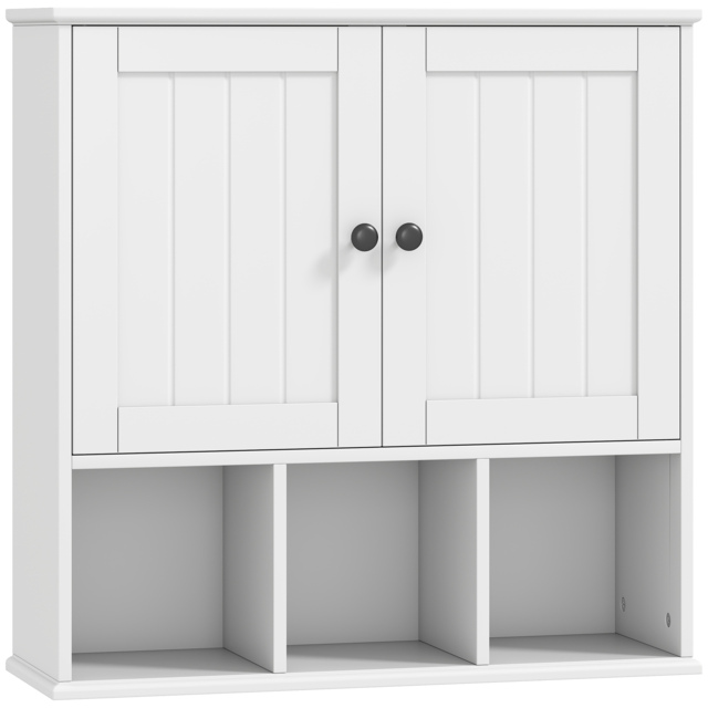 HOMCOM Farmhouse Bathroom Wall Cabinet, Wall Mounted Medicine Cabinet with Adjustable Shelf, Open Compartments, White - image 1