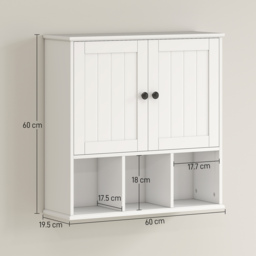 HOMCOM Farmhouse Bathroom Wall Cabinet, Wall Mounted Medicine Cabinet with Adjustable Shelf, Open Compartments, White - thumbnail 3