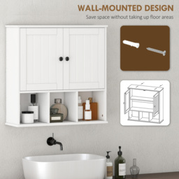 HOMCOM Farmhouse Bathroom Wall Cabinet, Wall Mounted Medicine Cabinet with Adjustable Shelf, Open Compartments, White - thumbnail 4