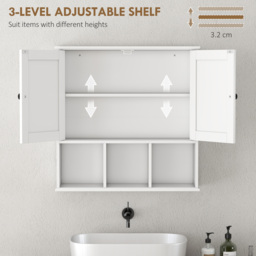 HOMCOM Farmhouse Bathroom Wall Cabinet, Wall Mounted Medicine Cabinet with Adjustable Shelf, Open Compartments, White - thumbnail 6