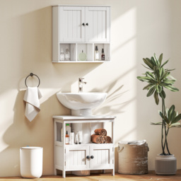 HOMCOM Farmhouse Bathroom Wall Cabinet, Wall Mounted Medicine Cabinet with Adjustable Shelf, Open Compartments, White - thumbnail 8