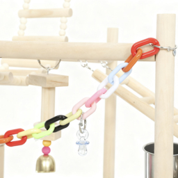 PawHut 95 cm Wooden Bird Playground with Ladders, Chain Toy, Stainless Steel Cups and Tray, Bird Cage Accessories, Natural - thumbnail 9