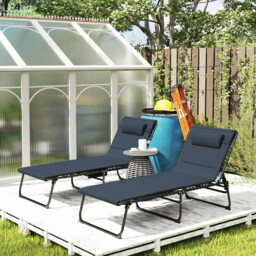 Outsunny Set of Two Reclining Sun Loungers - Dark Blue - thumbnail 8