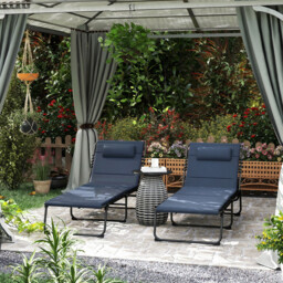Outsunny Set of Two Reclining Sun Loungers - Dark Blue - thumbnail 2