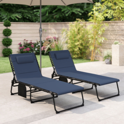 Outsunny Set of Two Reclining Sun Loungers - Dark Blue - thumbnail 9