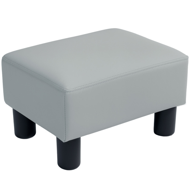 HOMCOM PU Leather Footstool with 4 Plastic Legs, Grey - image 1