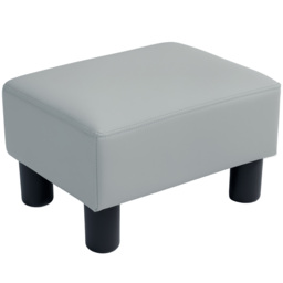 HOMCOM PU Leather Footstool with 4 Plastic Legs, Grey - thumbnail 1
