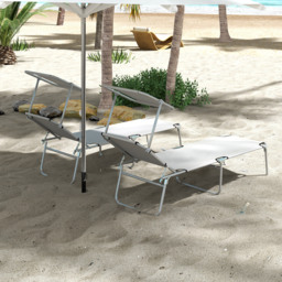 Outsunny Outdoor Foldable Sun Lounger Set of 2, 4 Level Adjustable Backrest Reclining Sun Lounger Chair with Angle Adjust Sun Shade Awning - Aosom UK - thumbnail 9