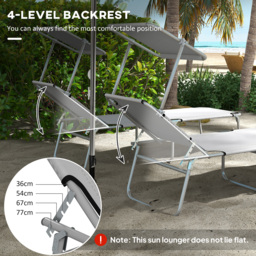 Outsunny Outdoor Foldable Sun Lounger Set of 2, 4 Level Adjustable Backrest Reclining Sun Lounger Chair with Angle Adjust Sun Shade Awning - Aosom UK - thumbnail 4