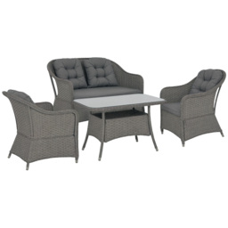 Outsunny Four-Piece Rattan Set, with Glass-Top Table - Light Grey - thumbnail 1