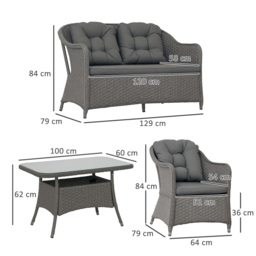 Outsunny Four-Piece Rattan Set, with Glass-Top Table - Light Grey - thumbnail 3