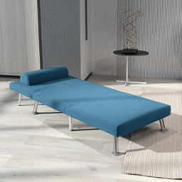 HOMCOM Single Sofa Bed, 1 Person Sleeper Foldable Lounge with Pillow, Blue - Aosom UK - thumbnail 8
