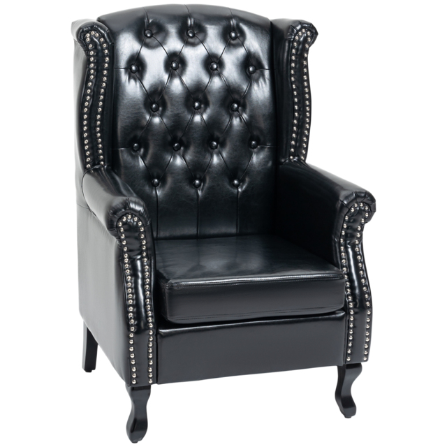 Chesterfield-style Wingback Accent Chair, HOMCOM Single Sofa Tufted Armchair with Nail Head Trim for Living Room Bedroom, Black - Aosom UK - image 1