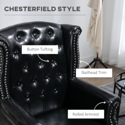 Chesterfield-style Wingback Accent Chair, HOMCOM Single Sofa Tufted Armchair with Nail Head Trim for Living Room Bedroom, Black - Aosom UK - thumbnail 5
