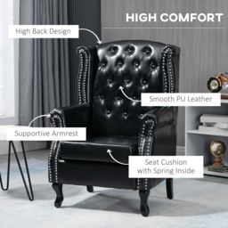 Chesterfield-style Wingback Accent Chair, HOMCOM Single Sofa Tufted Armchair with Nail Head Trim for Living Room Bedroom, Black - Aosom UK - thumbnail 4
