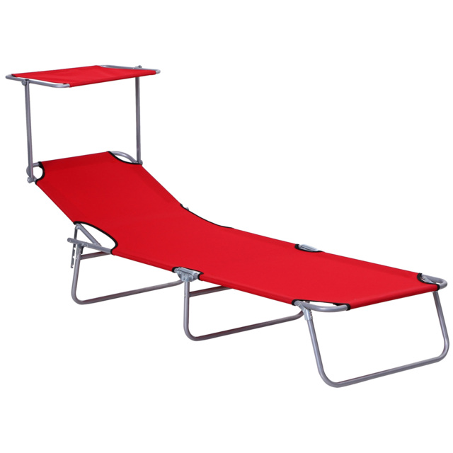 Outsunny Folding Sun Lounger, Adjustable Recliner with Sun Shade Awning for Beach & Patio, Blue - Aosom UK - image 1