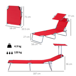 Outsunny Folding Sun Lounger, Adjustable Recliner with Sun Shade Awning for Beach & Patio, Blue - Aosom UK - thumbnail 3