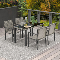Outsunny Outdoor Dining Set 5 Pieces Patio Conservatory with Tempered Glass Tabletop,4 Dining Chairs - Mixed Grey - thumbnail 2