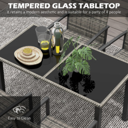 Outsunny Outdoor Dining Set 5 Pieces Patio Conservatory with Tempered Glass Tabletop,4 Dining Chairs - Mixed Grey - thumbnail 5