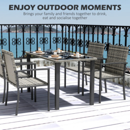 Outsunny Outdoor Dining Set 5 Pieces Patio Conservatory with Tempered Glass Tabletop,4 Dining Chairs - Mixed Grey - thumbnail 4