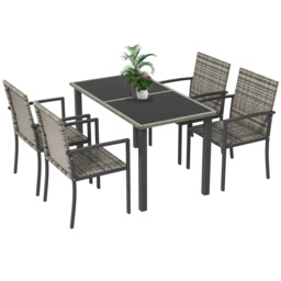Outsunny Outdoor Dining Set 5 Pieces Patio Conservatory with Tempered Glass Tabletop,4 Dining Chairs - Mixed Grey - thumbnail 1