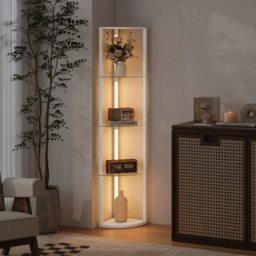 HOMCOM LED Floor Lamp with Shelves, Dimmable Standing Lamp with Foot Switch for Living Room, Bedroom, White - thumbnail 9