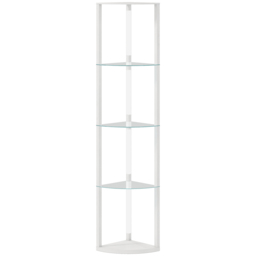 HOMCOM LED Floor Lamp with Shelves, Dimmable Standing Lamp with Foot Switch for Living Room, Bedroom, White - thumbnail 1