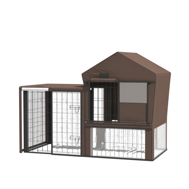 PawHut Water-Resistant Rabbit Hutch Cover: Breathable Pets Cage Protector for Guinea Pigs, Chocolate Brown - Aosom UK - image 1