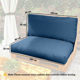 Outsunny 2 Seater Pallet Furniture Cushions Pallet Cushions, UPF20+ 220gsm Fabric, 20 cm Thick Outdoor Seat Pads, Navy Blue - thumbnail 3