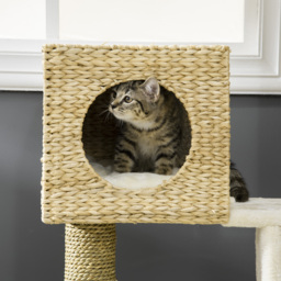 PawHut Cat Tree for Indoor Cats Kitten Tower Cattail Weave with Scratching Posts, Cat House, Bed， Washable Cushions Natural, 57 x 37 x 100.5 cm - thumbnail 8