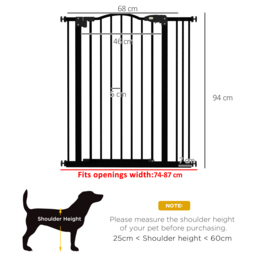 PawHut Safety Pet Gate, Metal Dog Fence, Adjustable 74-87cm, Foldable Design, Sleek Black - Aosom UK - thumbnail 3