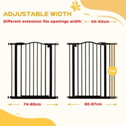 PawHut Safety Pet Gate, Metal Dog Fence, Adjustable 74-87cm, Foldable Design, Sleek Black - Aosom UK - thumbnail 7