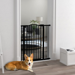 PawHut Safety Pet Gate, Metal Dog Fence, Adjustable 74-87cm, Foldable Design, Sleek Black - Aosom UK - thumbnail 2