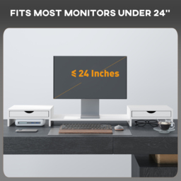 HOMCOM Dual Monitor Stand Riser with 2 Drawers, Adjustable Length and Angle, 116cm Monitor Riser for Laptop, Computer, PC, Small Printer, White - thumbnail 7