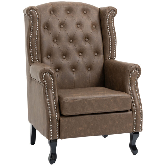 HOMCOM Wingback Accent Chair Tufted Chesterfield-style Armchair with Nail Head Trim for Living Room Bedroom Brown - image 1