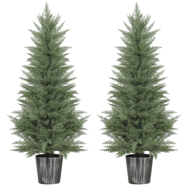 HOMCOM 135cm Artificial Cypress Trees Set of 2, UV Resistant Artificial Plants with Decorative Pot, Fake Plants for Indoor Outdoor Decor, Green - image 1