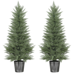 HOMCOM 135cm Artificial Cypress Trees Set of 2, UV Resistant Artificial Plants with Decorative Pot, Fake Plants for Indoor Outdoor Decor, Green - thumbnail 1