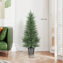HOMCOM 135cm Artificial Cypress Trees Set of 2, UV Resistant Artificial Plants with Decorative Pot, Fake Plants for Indoor Outdoor Decor, Green - thumbnail 3