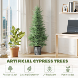 HOMCOM 135cm Artificial Cypress Trees Set of 2, UV Resistant Artificial Plants with Decorative Pot, Fake Plants for Indoor Outdoor Decor, Green - thumbnail 4