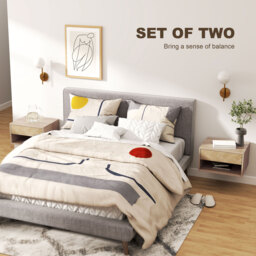 HOMCOM Set of Two Floating Bedside Tables - Natural Wood Finish - thumbnail 4