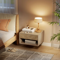 HOMCOM Set of Two Floating Bedside Tables - Natural Wood Finish - thumbnail 7