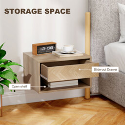 HOMCOM Set of Two Floating Bedside Tables - Natural Wood Finish - thumbnail 6